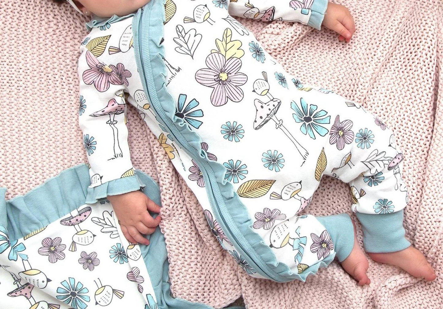 Tesa Babe - Baby Girl Mother Nature Zippered Long Sleeve Romper