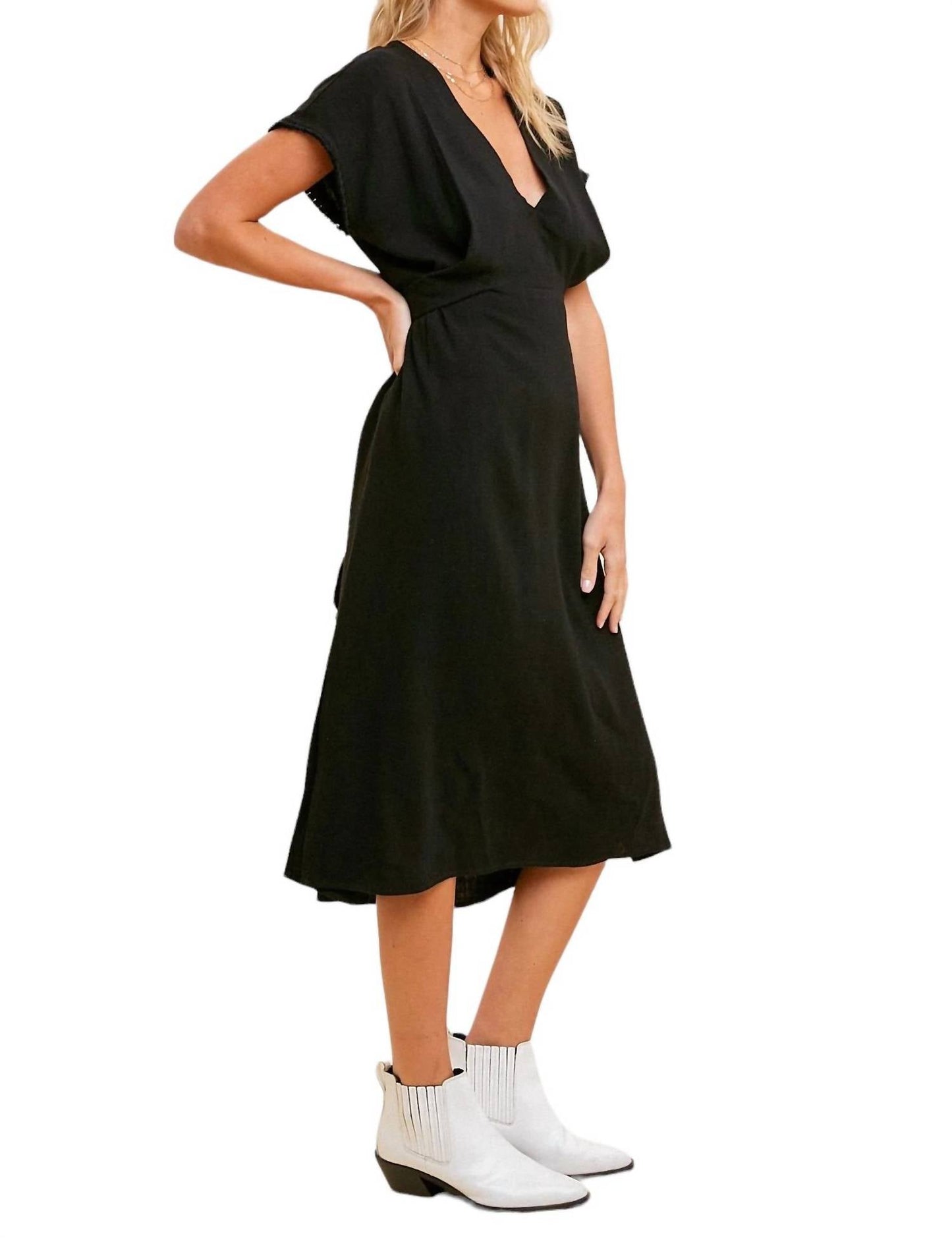 Hem & Thread - LINEN V-NECK WRAP MIDI DRESS