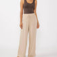 Lovestitch - Ruffled Waist Washed Linen Cotton Wide-leg Pants