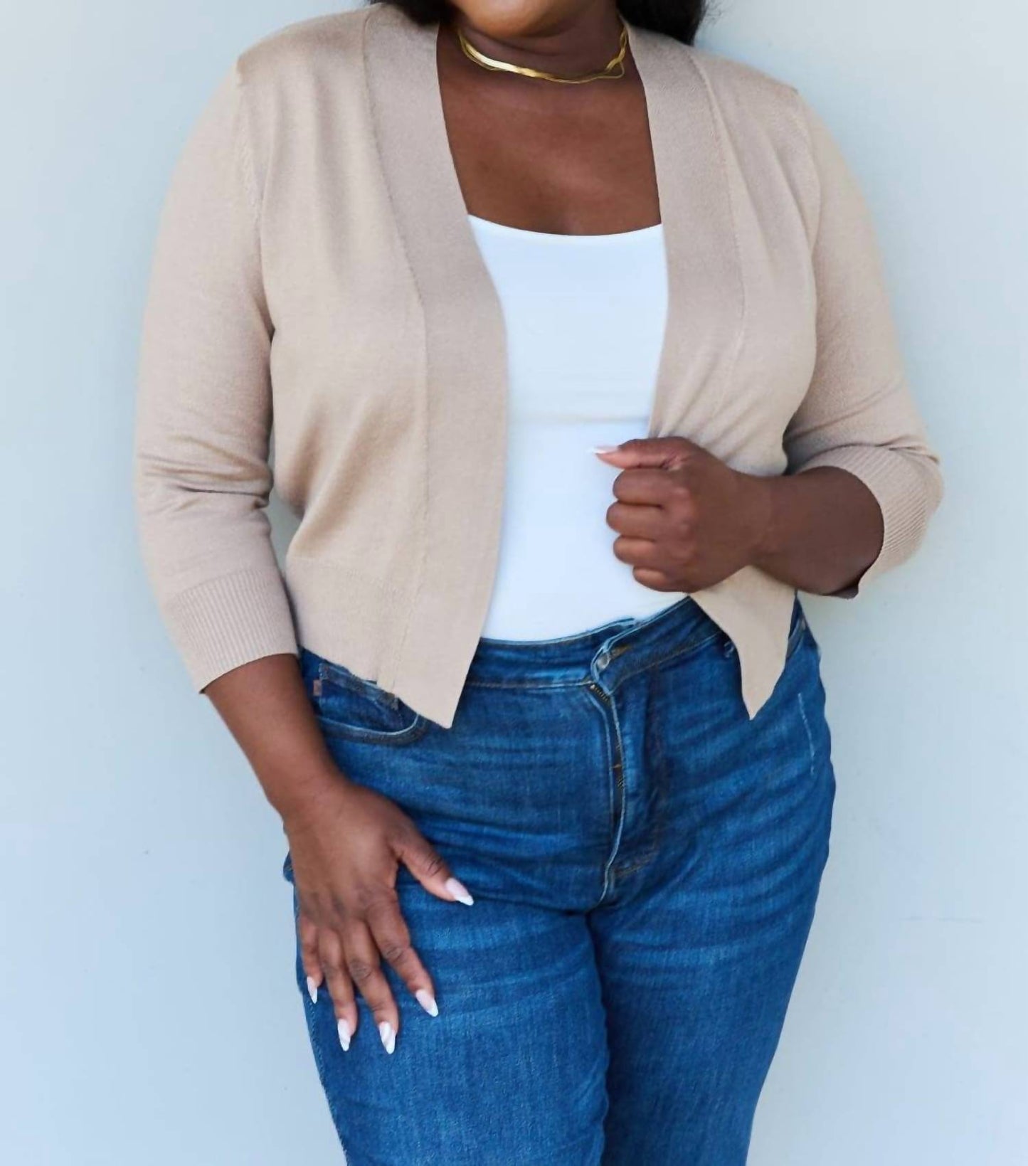 Doublju - Full Size 3/4 Sleeve Cropped Cardigan