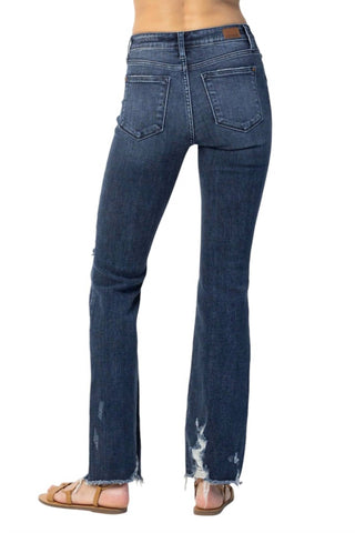 Judy Blue - Calça jeans slim bootcut Destroy de cintura média contrastante