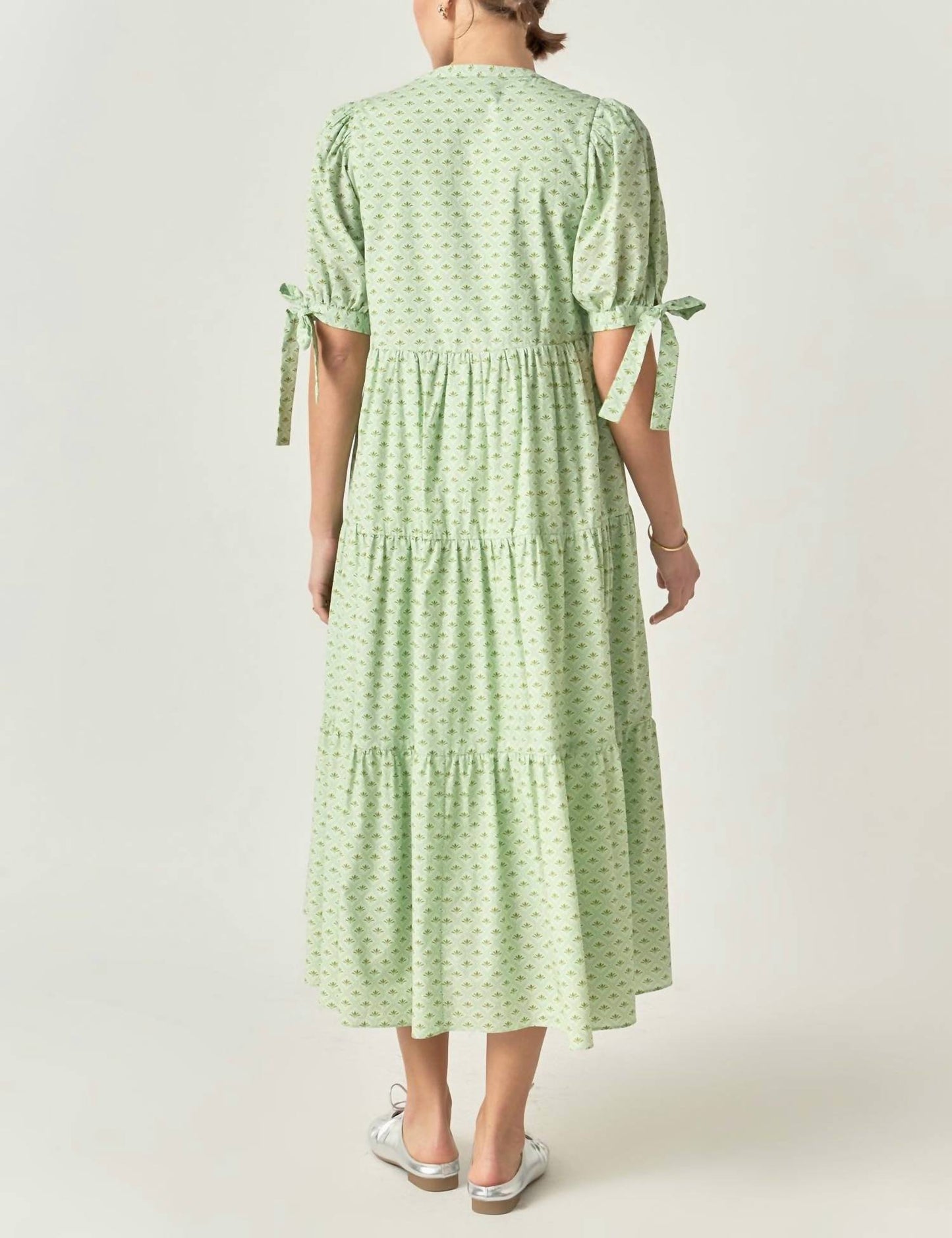 English Factory - Printed V Neck Tiered Midi Dress