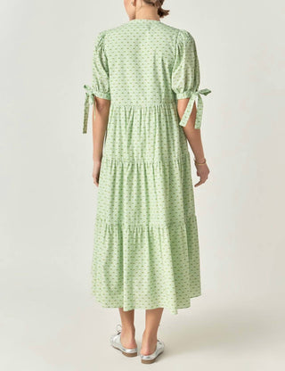 English Factory - Vestido midi estampado com decote em V e camadas