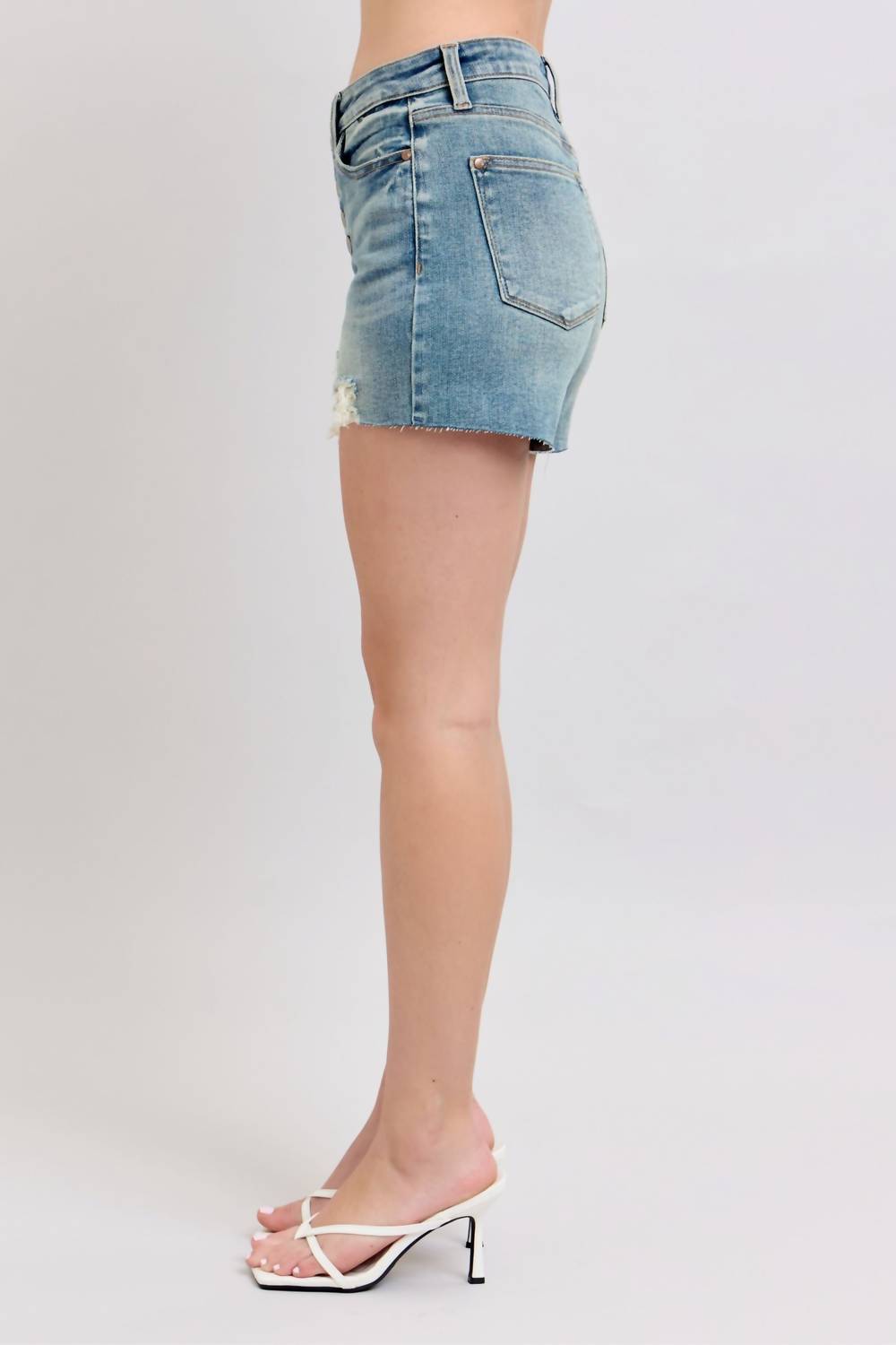 Judy Blue - Mid Rise Button-fly Destroy Shorts