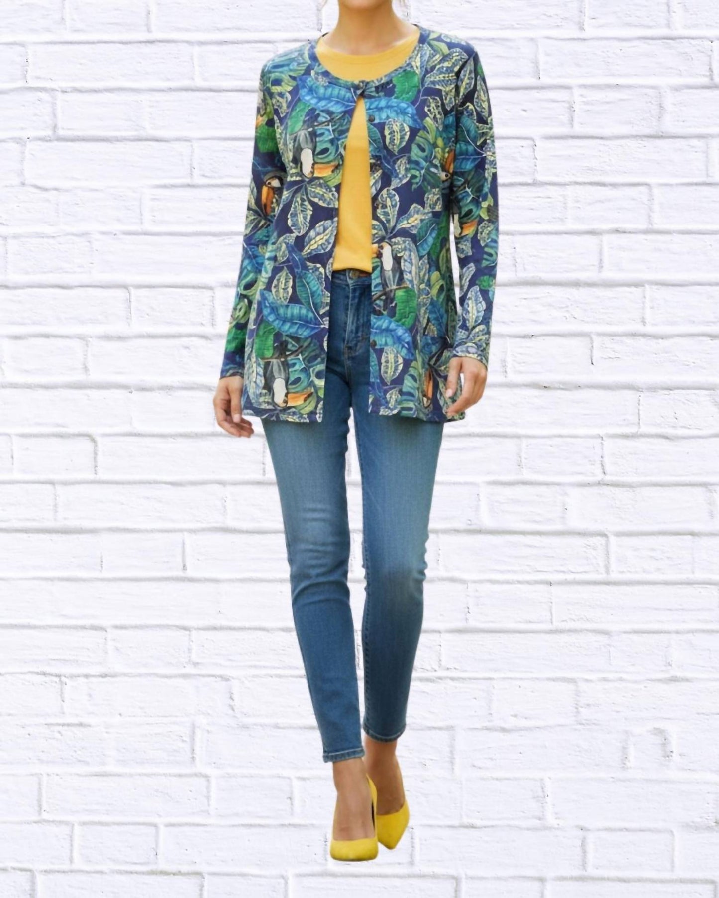 Diva Usa - Tropical Print Button-through Knit Cardigan
