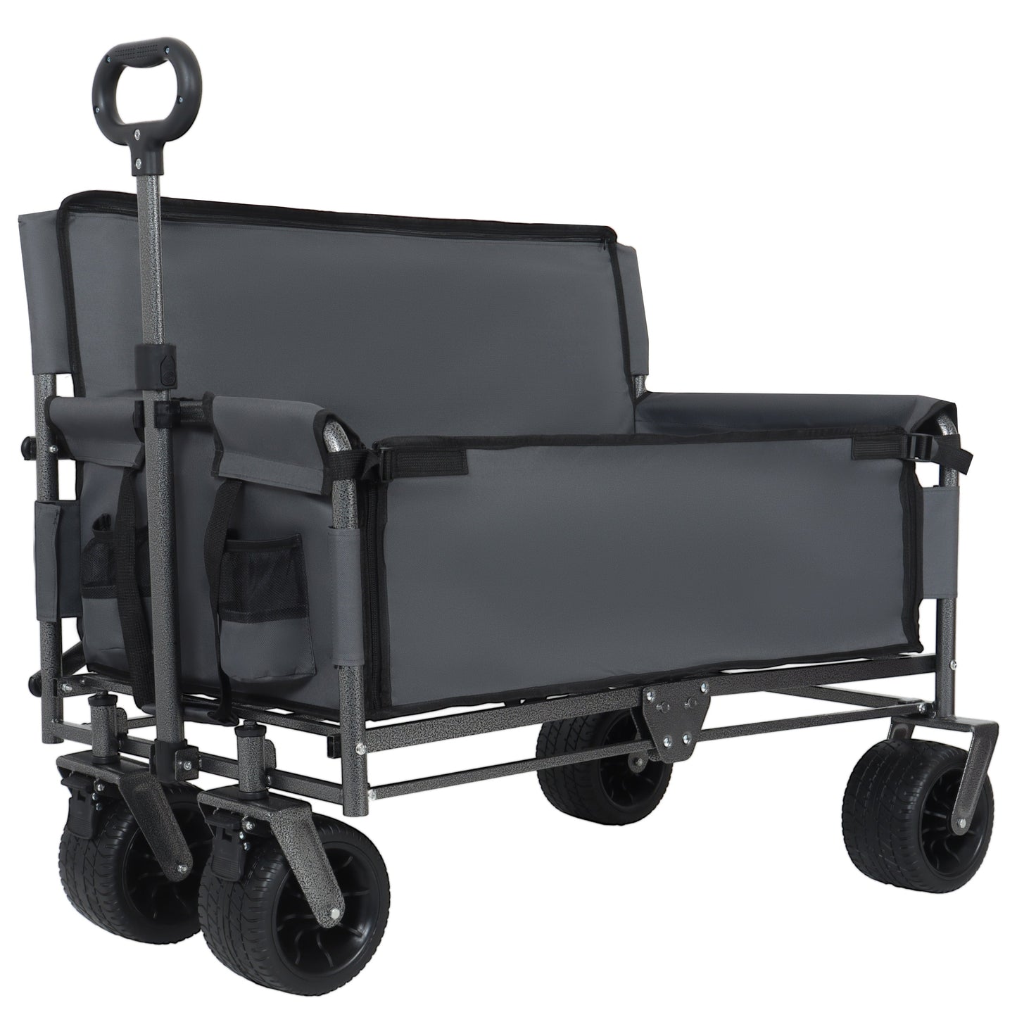 3-in-1 Convertible Folding Wagon Cart with Bench Seat & Storage