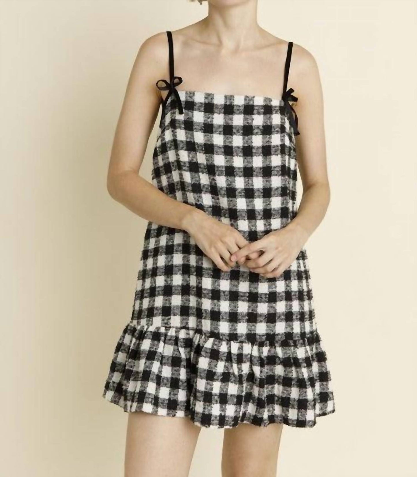 Aureum - Bow Trim Tweed Mini Dress