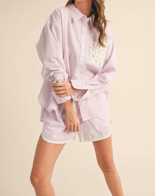 &amp;Merci - Conjunto de camisa listrada com botões e short