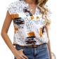 Abstract Print V-neck Stretch Satin Blouse