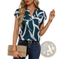 Abstract Print V-neck Stretch Satin Blouse