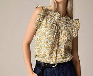 J.Crew - Blusa franzida com mangas franzidas em voile de algodão com estampa floral