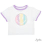 Azarhia - Girls Glitter Pastel Rainbow Smiley Ringer Boxy Tee