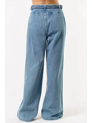 Lalavon - Calça jeans longa com dois bolsos e frente reta