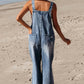 1 The Woman - Distressed Pocketed Wide Leg Capri Denim Overall