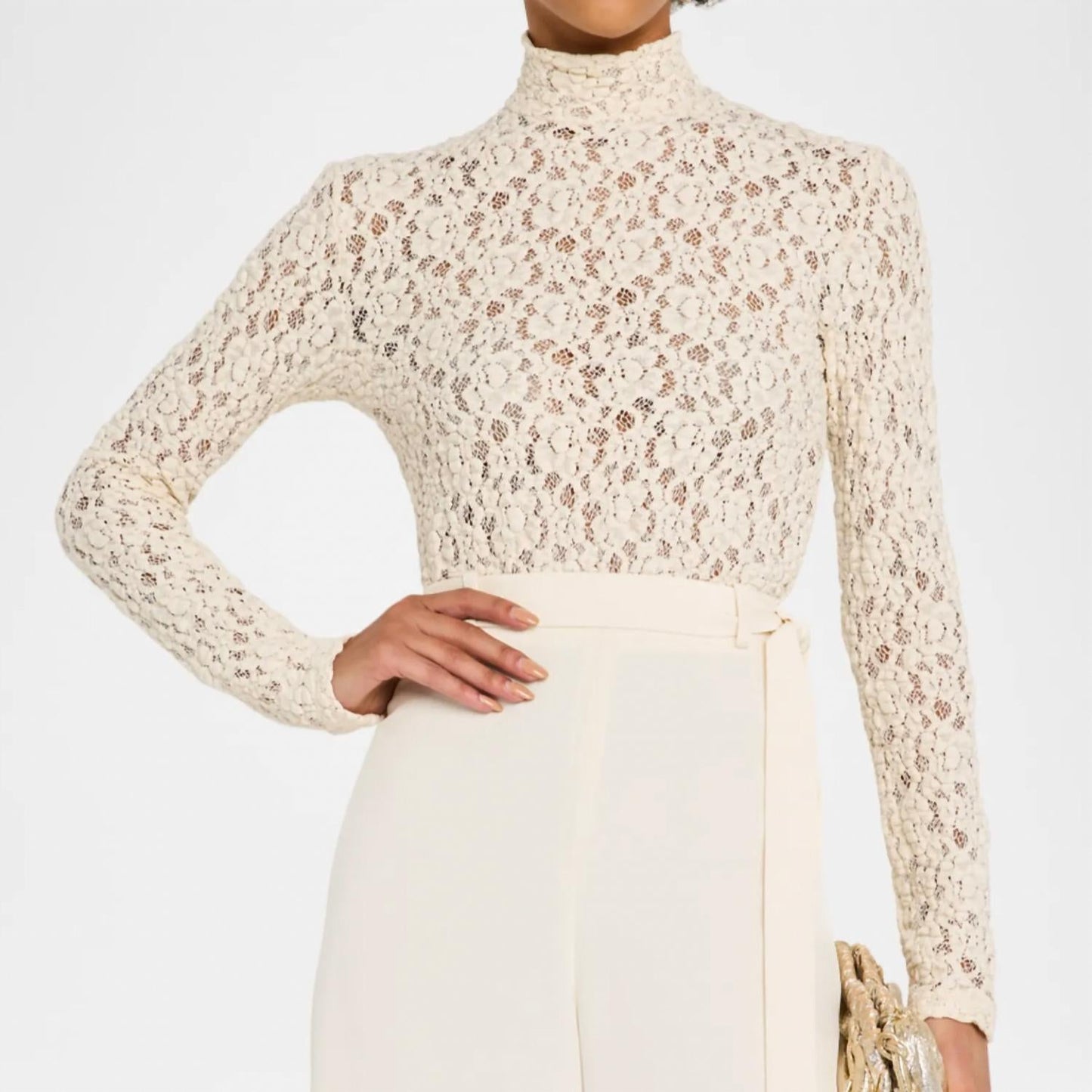 Enza Costa - Puckered Lace Long Sleeve Mockneck