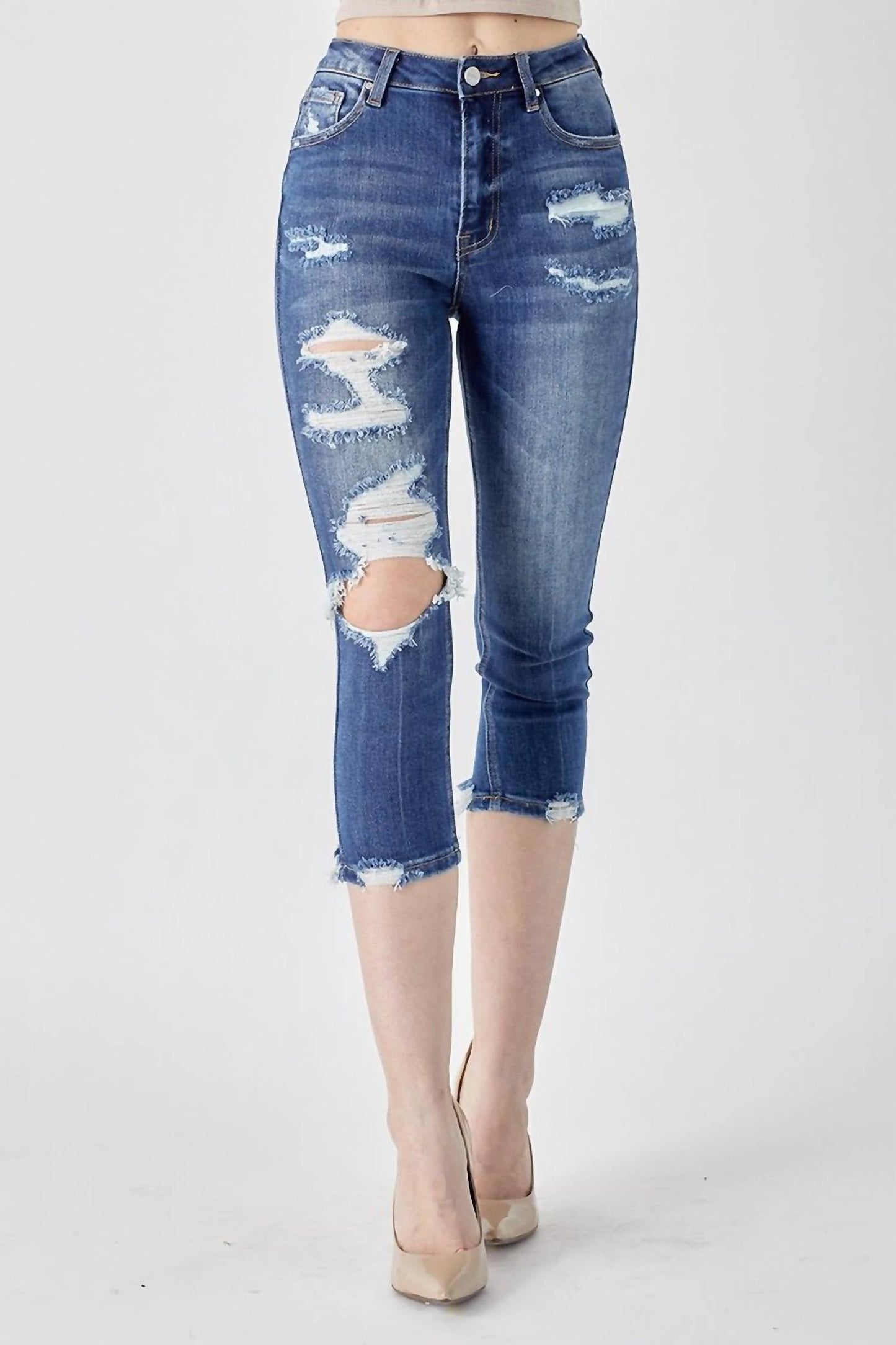 Risen - High-Rise Distressed Capri
