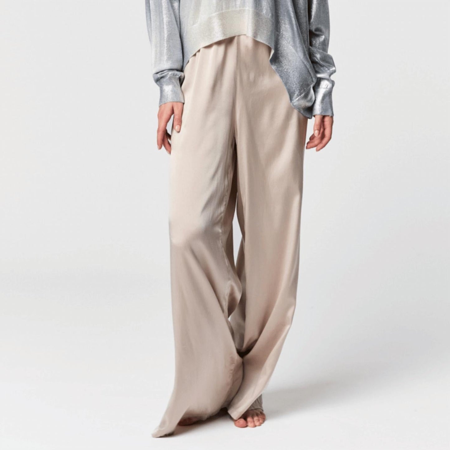 Avant Toi - Frosted Effect Stretch Silk Palazzo Pants