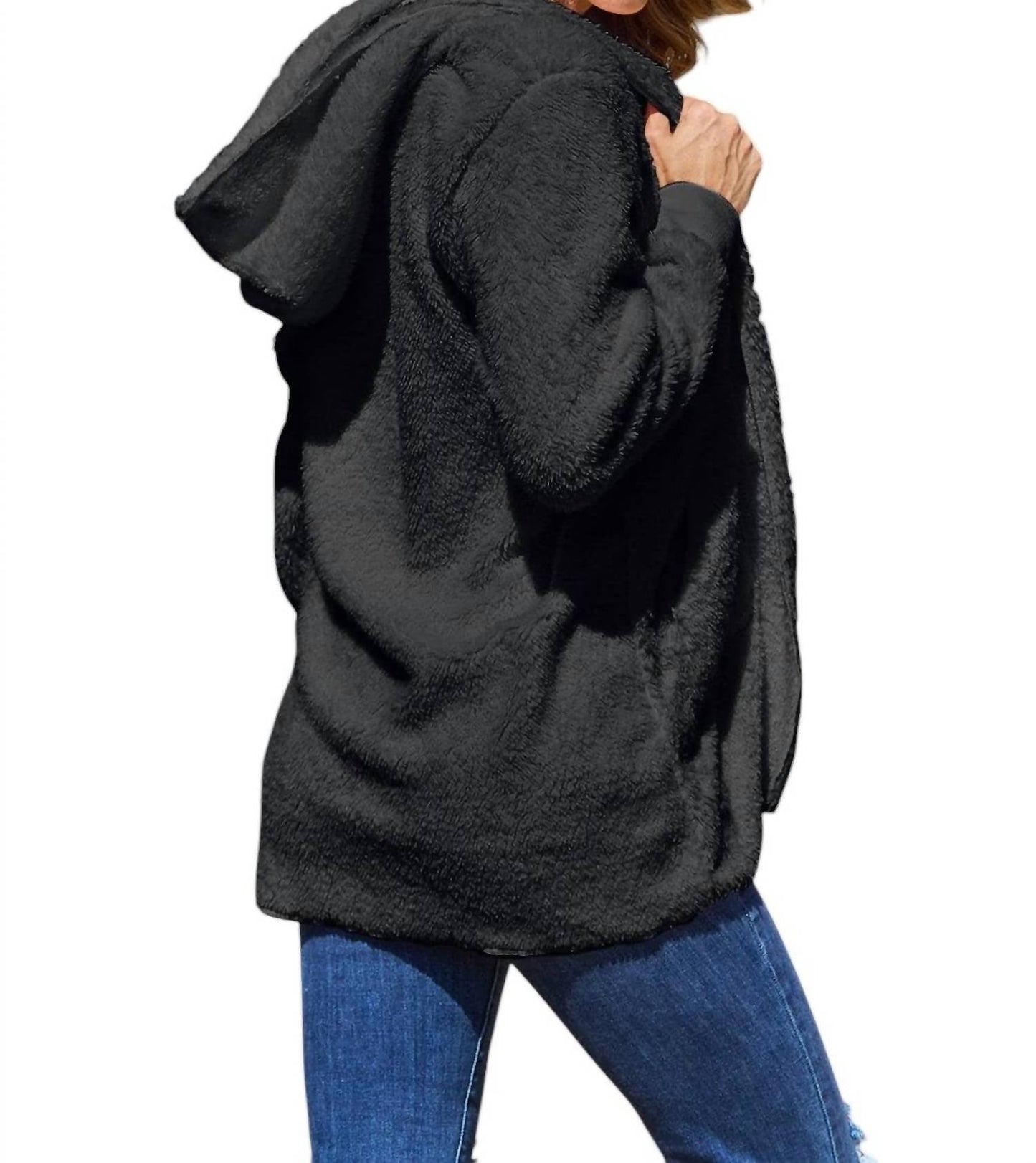 Double Take - Full Size Teddy Hooded Jacket with Pockets