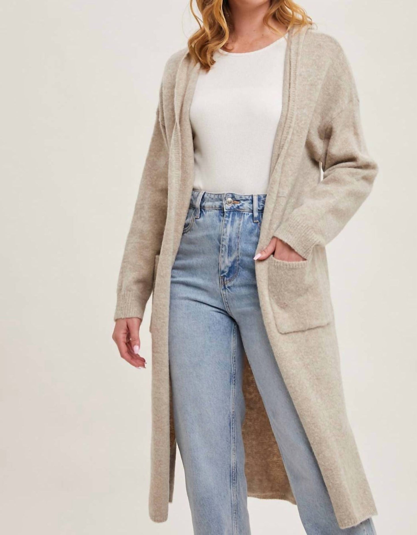 Bluivy - Longline Hoodie Drape Open Front Cardigan