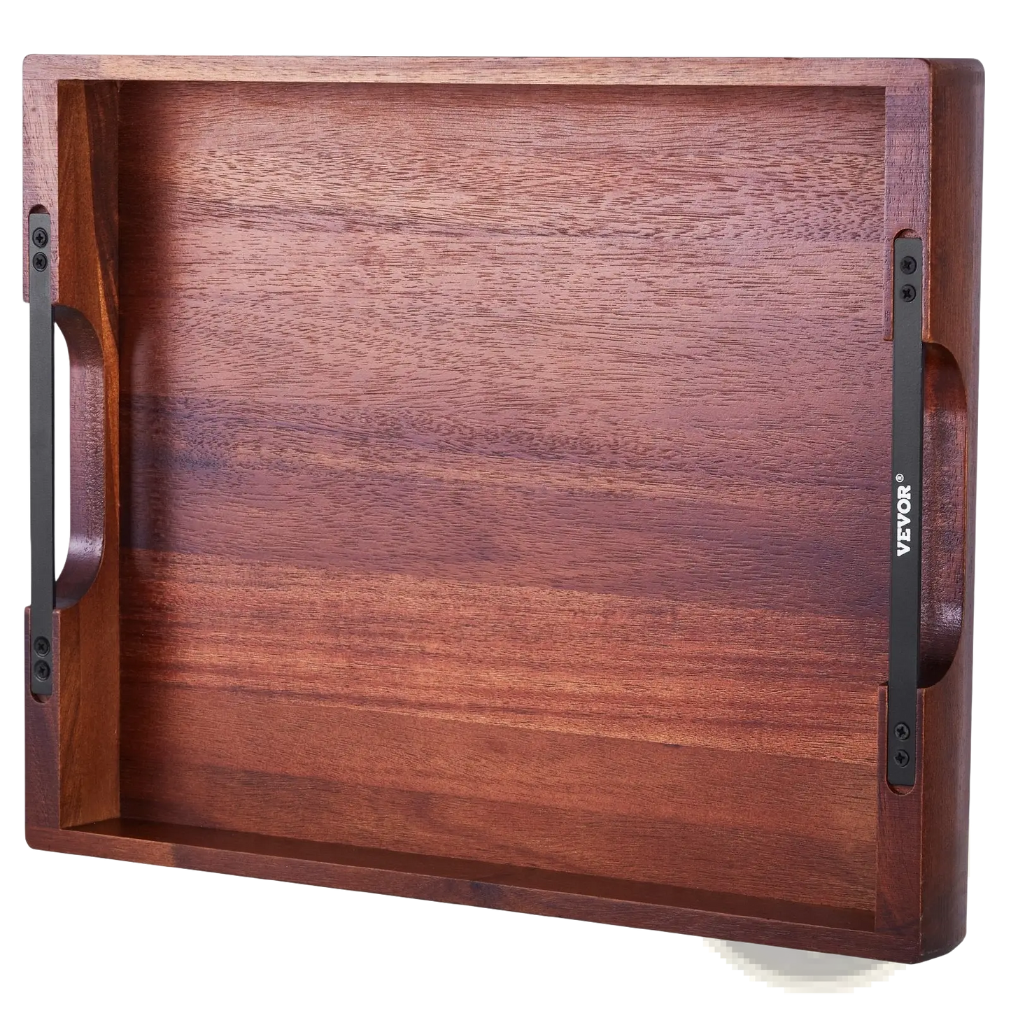 Acacia Wood Serving Tray with Black Metal Handles