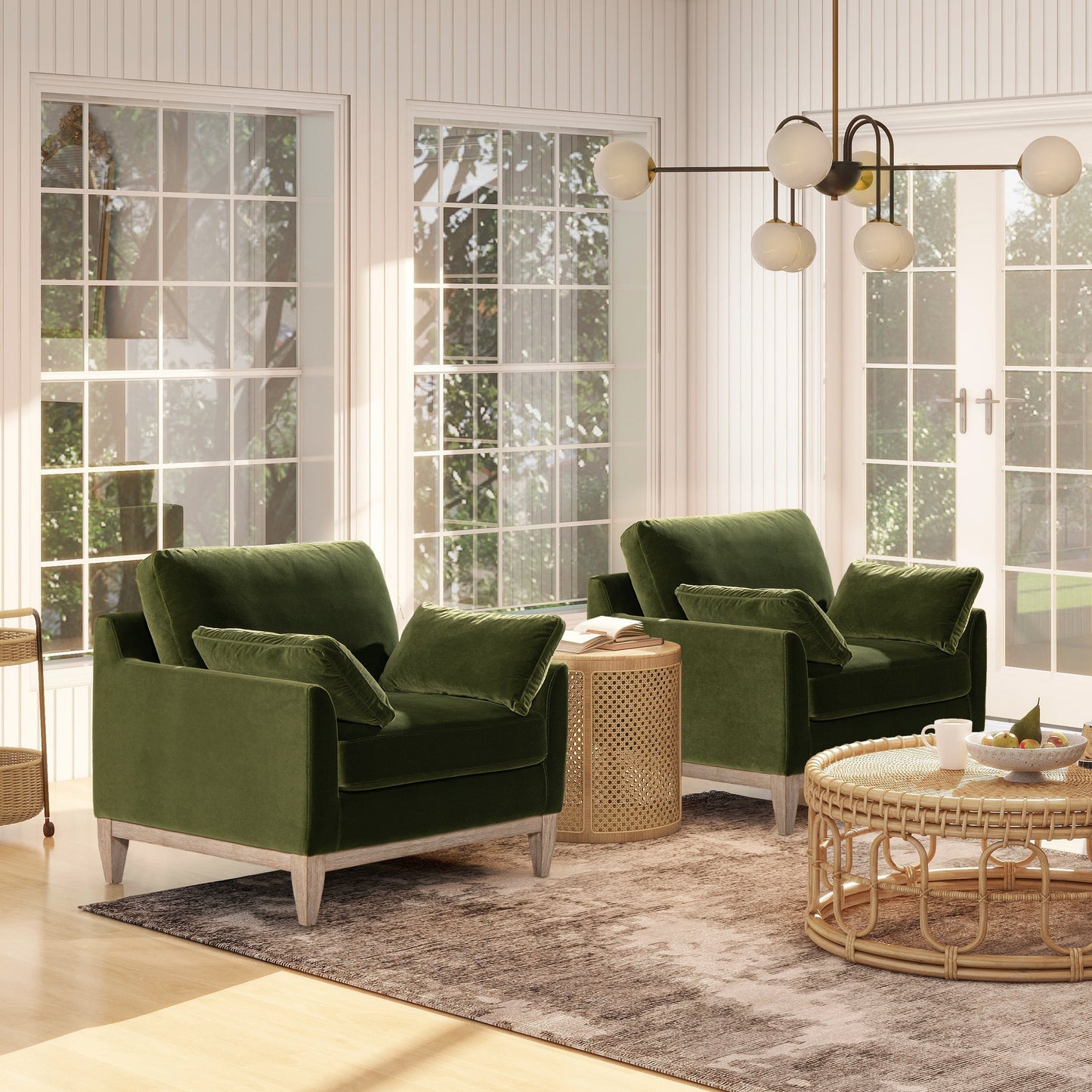 Brooding Upholstered Accent Chair with Arm Cushions and Wood Legs