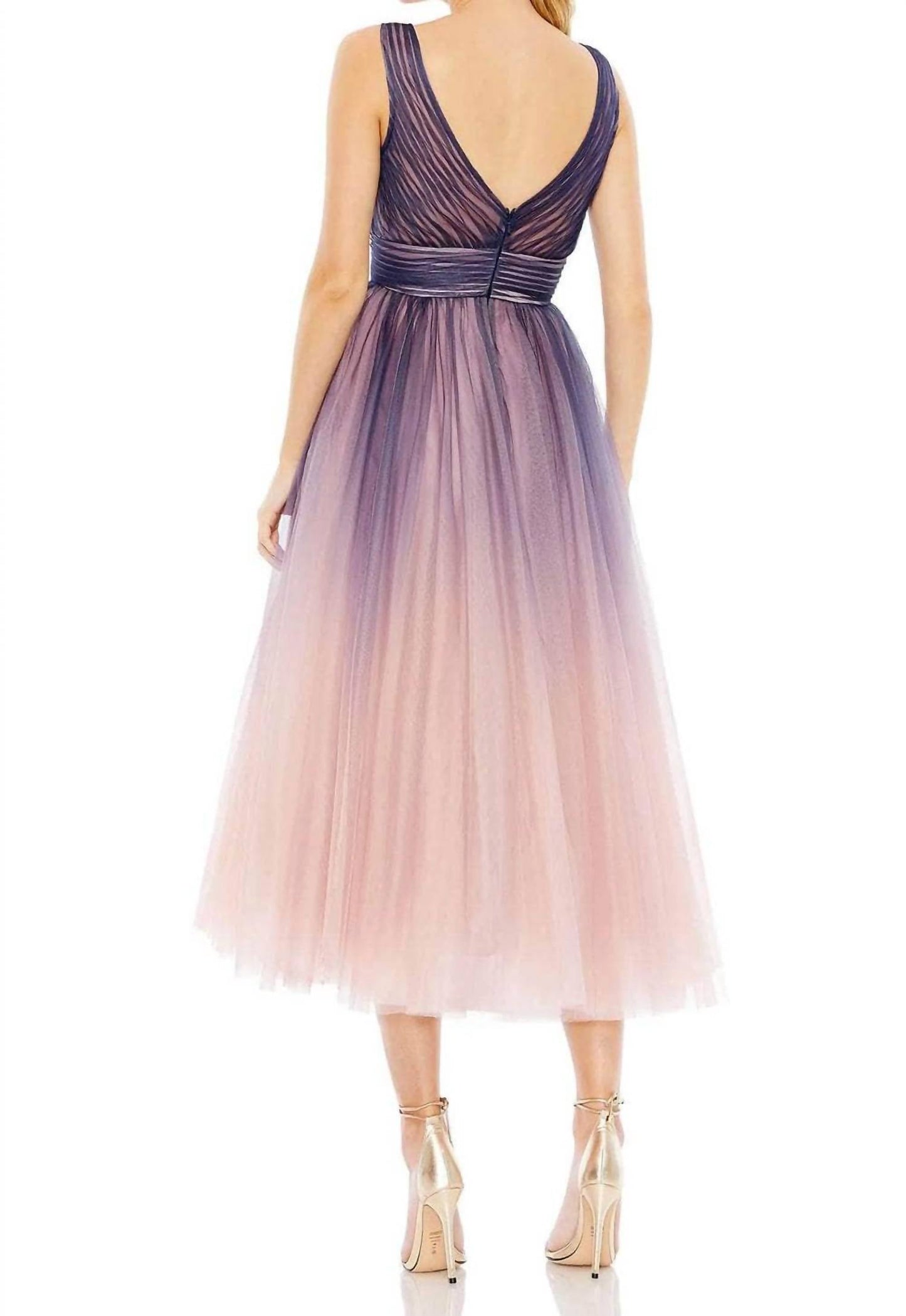 Mac Duggal - Pleated Bodice Tulle A-line Midi Dress