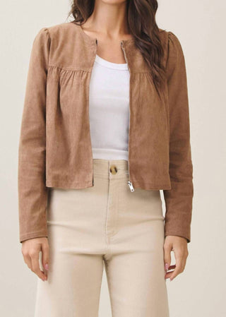 Able - Shirred Vegan Suede Zip Up Jacket