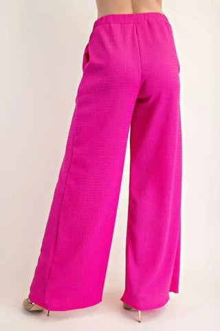 Trendsi - Calça Celeste Texturizada de Perna Larga com Bolsos