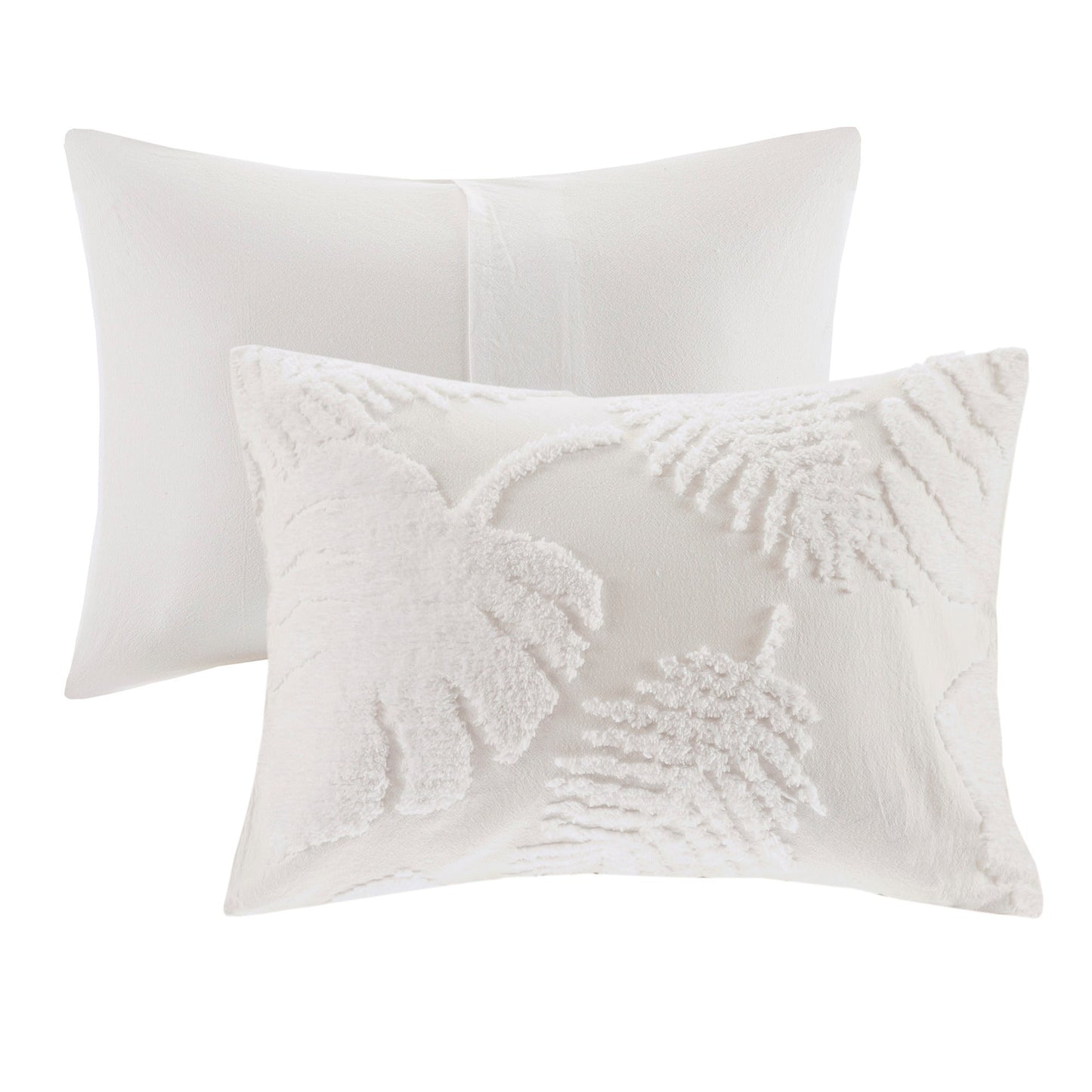 3 Piece Tufted Cotton Chenille Palm Comforter Set Off-White King/Cal King