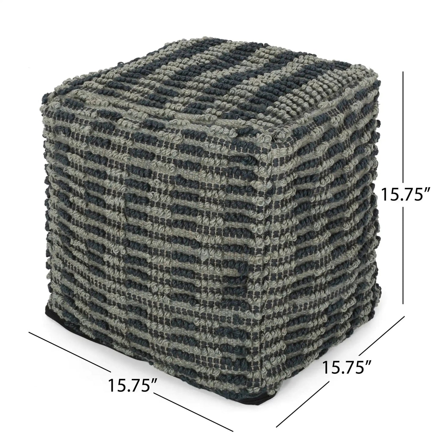 Walle Fabric Square Pouf Ottoman and Floor Cushion Teal Blue