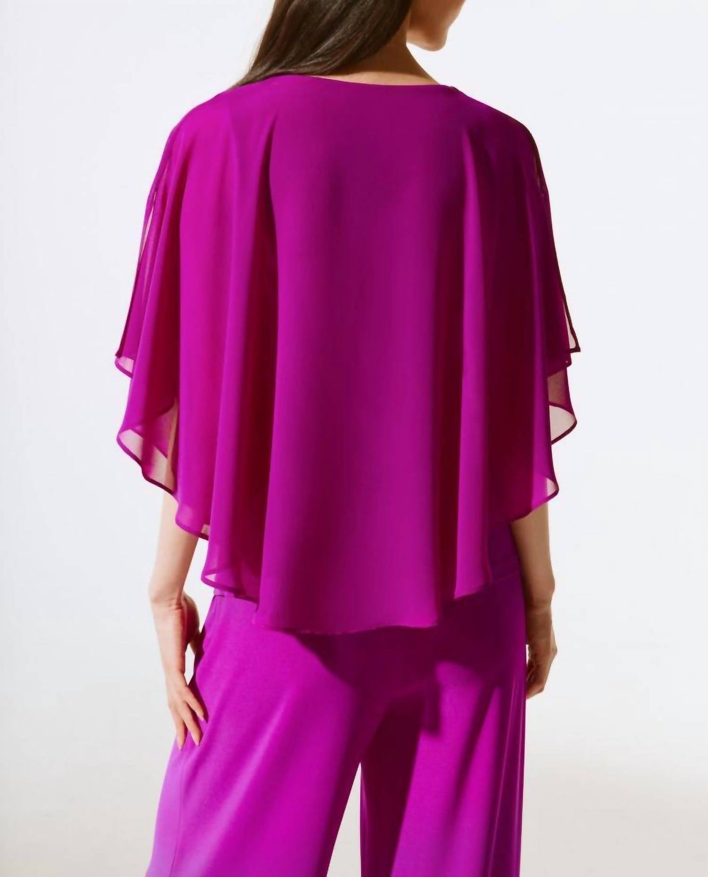 Joseph Ribkoff - Rhinestone Trim Ruffled Chiffon Poncho