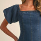 Klesis - Denim Puff Sleeve A-Line Midi Dress