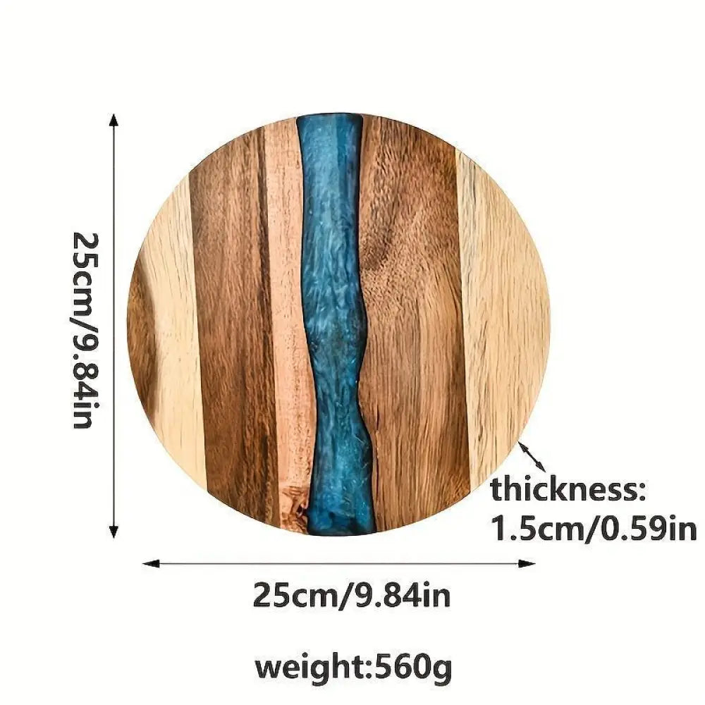 Teal Resin River Round Wooden Charcuterie Board