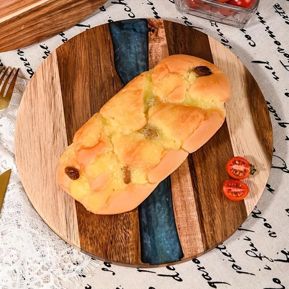 Teal Resin River Round Wooden Charcuterie Board