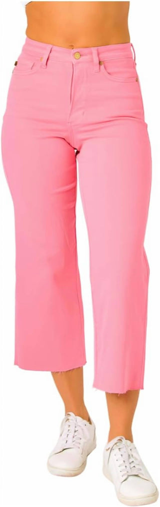 Judy Blue - Calça jeans curta com controle de barriga de cintura alta e perna larga