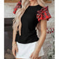 1 The Woman - Plaid Pearl-embellished Ruffle Sleeves Top