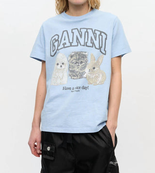 Ganni - Women's Basic Cotton Jersey Animals Relaxed Shirt