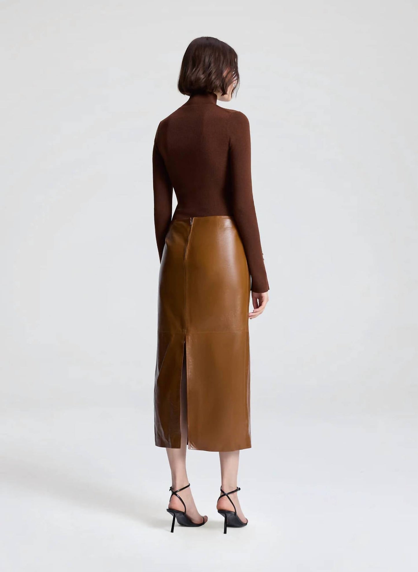 A.L.C. - Marta Glossy Leather Midi Skirt