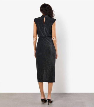 Apricot - Sparkle Mock Neck Ruched Midi Dress