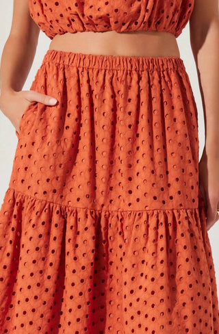 Astr - Jayne Eyelet Tiered Midi Skirt