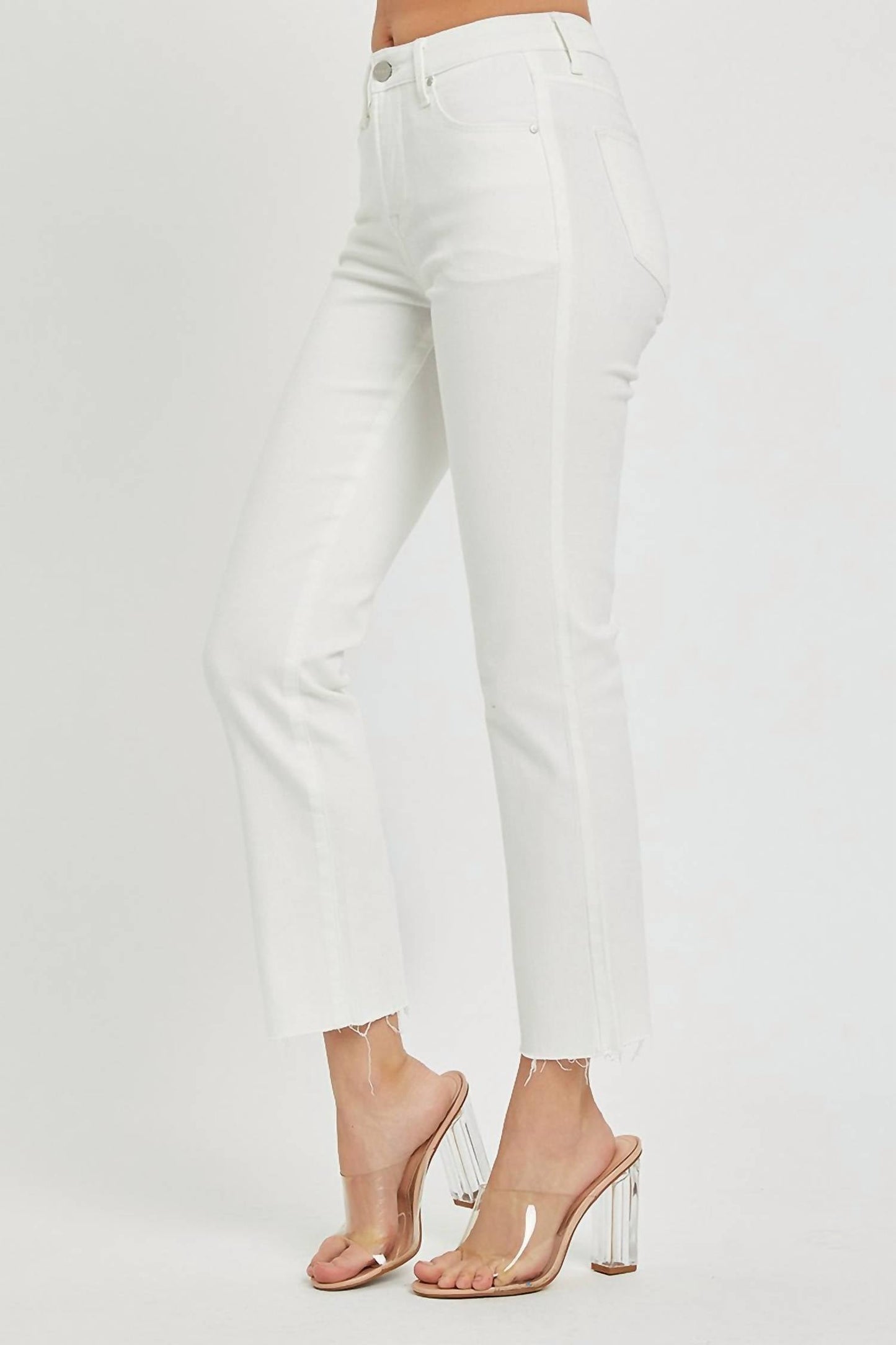 Risen - High Rise Tummy Control Raw Hem Straight Jeans