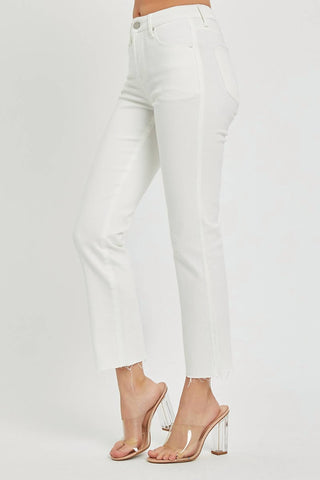 Risen - Jeans reto com controle de barriga de cintura alta e bainha crua