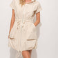 And The Why - Short Sleeve Drawstring Hooded Mini Dress