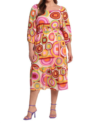 Donna Morgan - Abstract Print 3/4 Sleeve Midi Dress