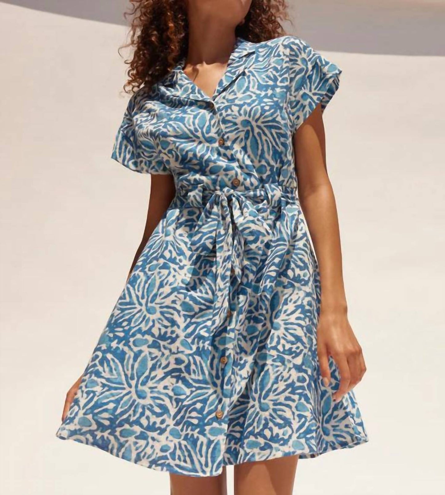 Charlie B - Linen Blend Short Sleeve Button-front Dress