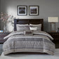 7 Piece Jacquard Comforter Set Grey/Taupe Queen