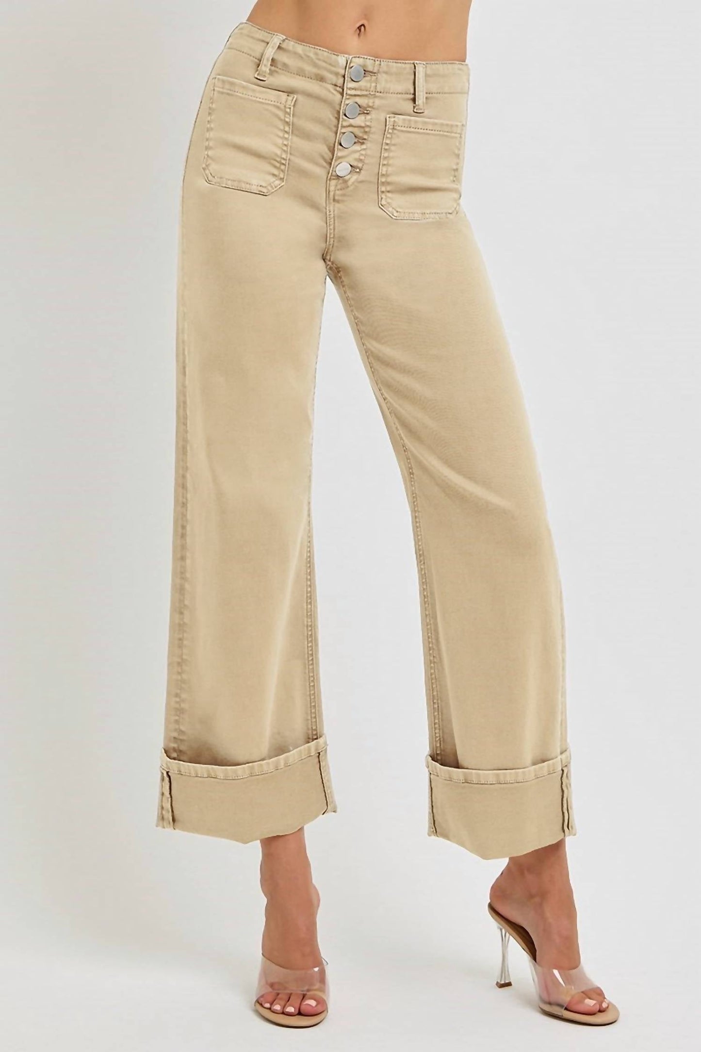 Risen - Latte High Rise Cuffed Jeans
