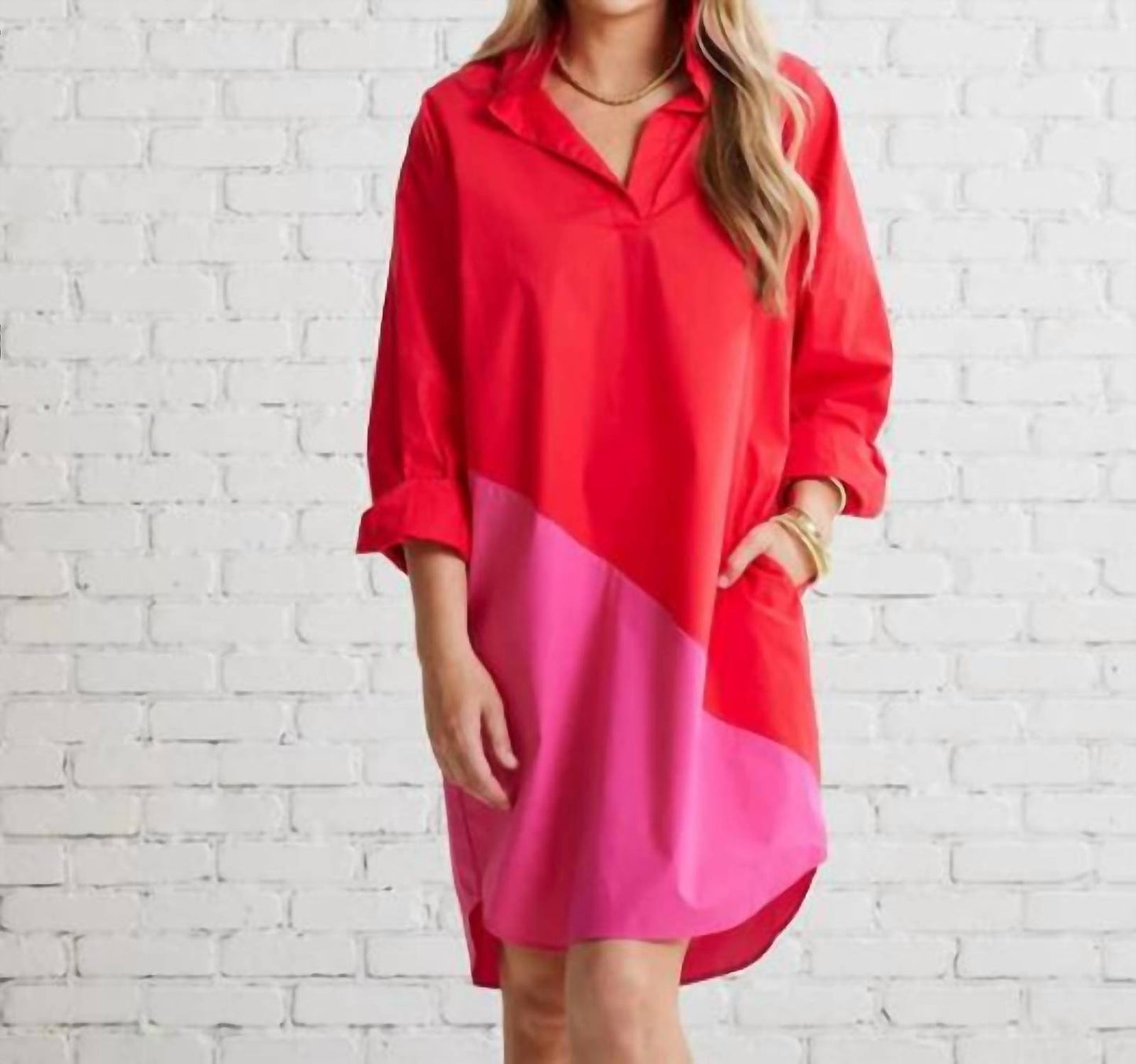 Caryn Lawn - Preppy Asymmetrical Shirt Dress