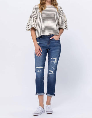 Judy Blue - Calça Jeans Boyfriend com Patch Térmico