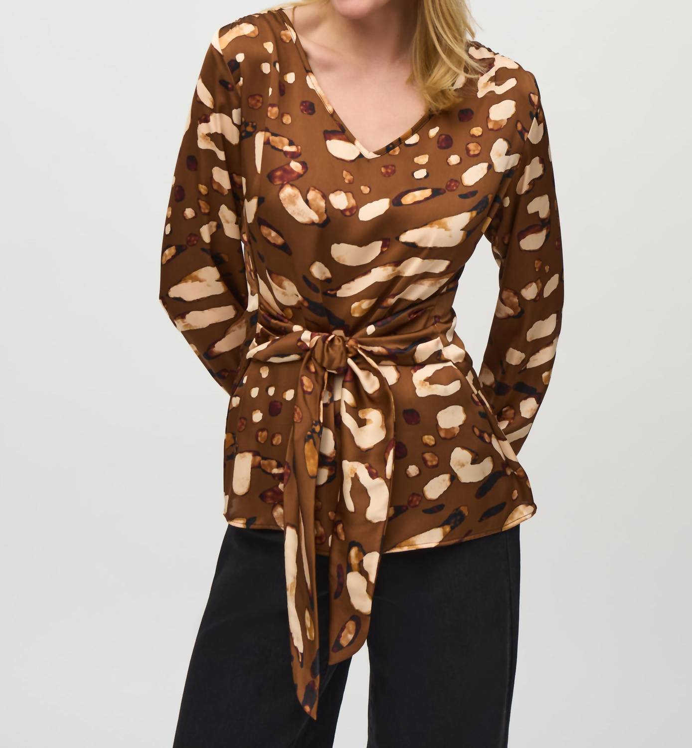 Joseph Ribkoff - Satin Animal Print Belted Top